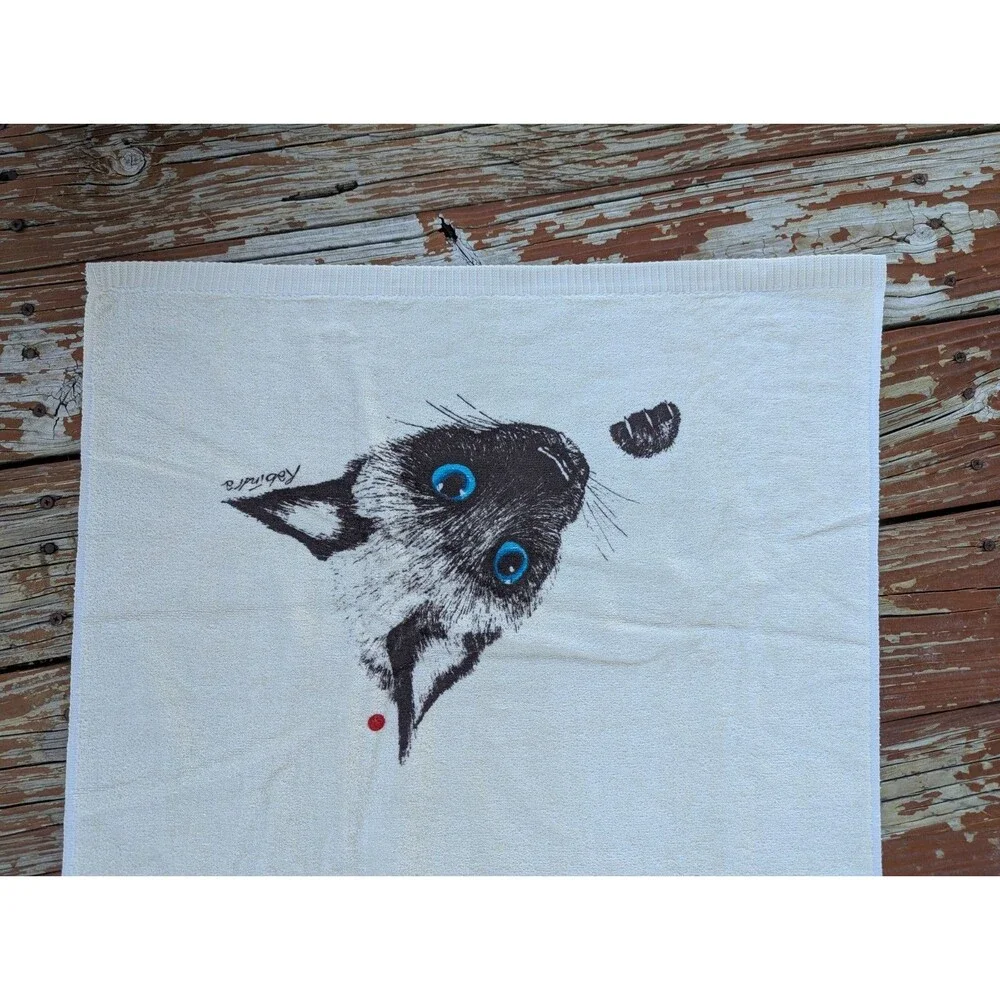 Rabindra Siamese Cats Vintage 70s Bath Towel Set Red Dot Sayco USA NEW Unused